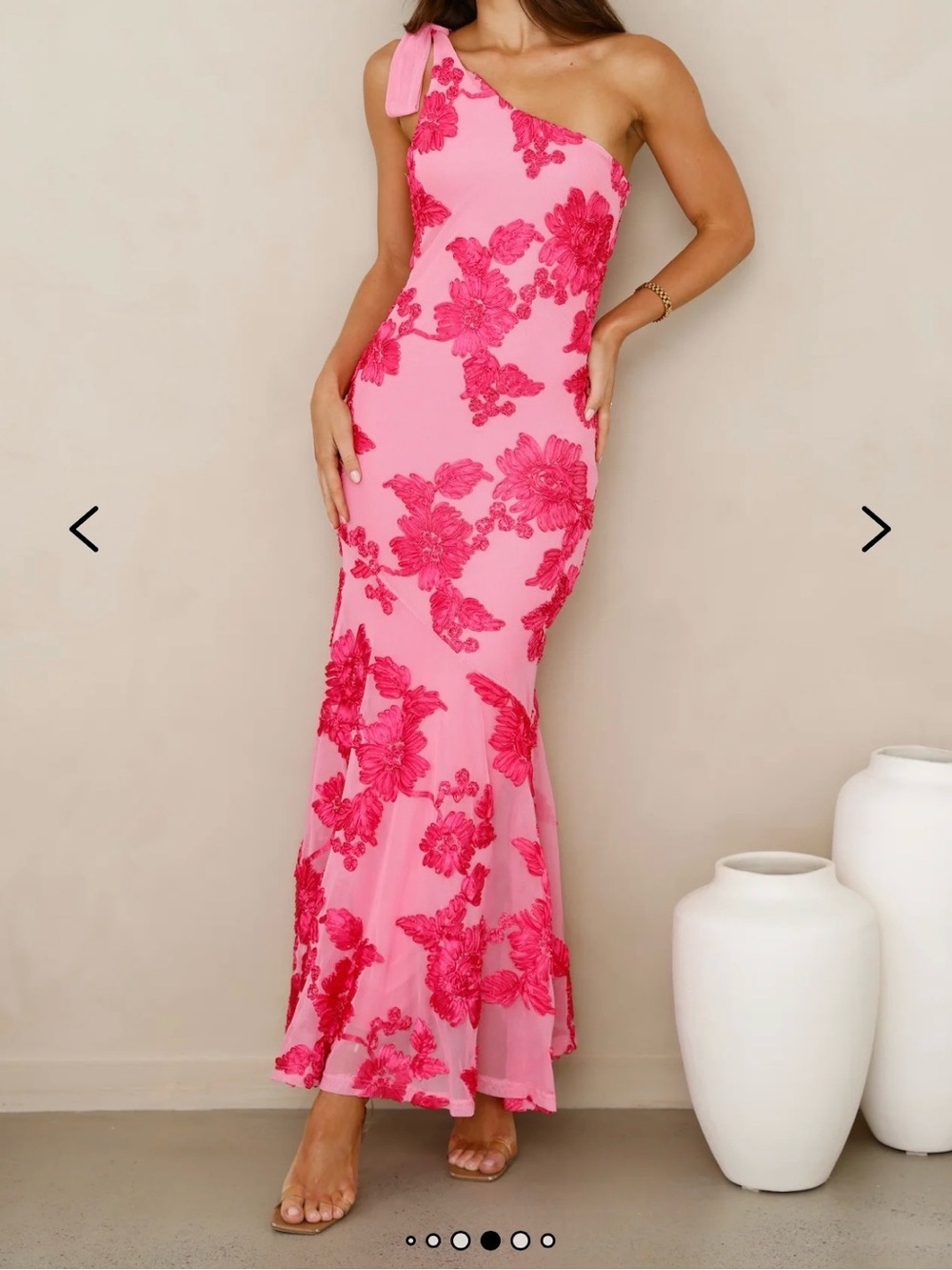 Hello Molly Pink One-Shoulder Floral Mesh Maxi
